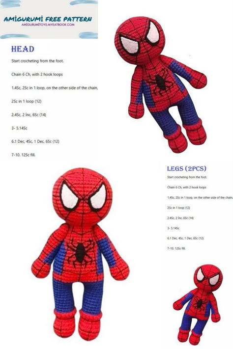 Spiderman Amigurumi Pattern Free, Spiderman Crochet Pattern Free, Spiderman Crochet Pattern, Crochet Spider Man, Amigurumi Spiderman, Crochet Spiderman, Spiderman Crochet, Crochet Pillow Patterns Free, Teddy Bear Knitting Pattern