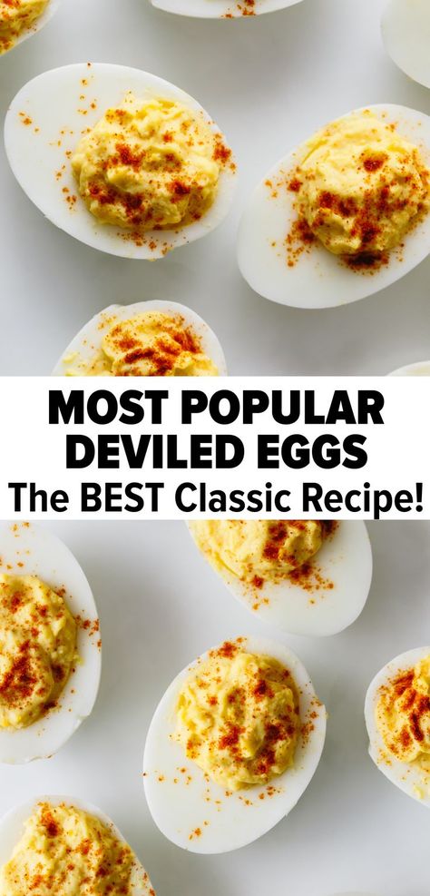 Deviled eggs are hard boiled eggs where the yolk is mixed with mayonnaise, mustard, vinegar, salt and pepper. A little sprinkle of paprika helps make these the best deviled eggs recipe. #deviledeggs… More Devilled Eggs Recipe Best, Devilled Eggs, Best Deviled Eggs, Thanksgiving Cooking, Dessert Aux Fruits, Egg Recipe, Deviled Eggs Recipe, Eggs Recipe, Deviled Egg