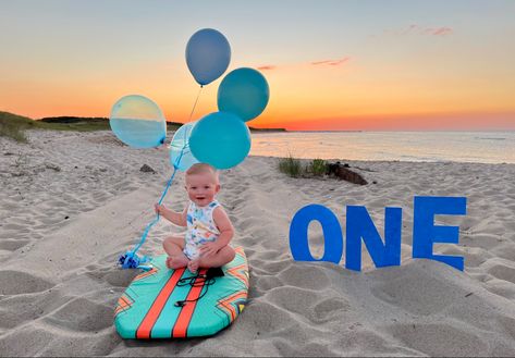 First Birthday Beach Party, 1st Birthday Beach Party, Beach Themed One Year Old Party, Beach 1st Birthday, Beach Milestone Picture Ideas, One Year Old Beach Birthday Party, Beach First Birthday, First Birthday At The Beach, One Year Beach Photoshoot