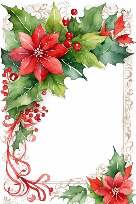 Christmas Card Images, Christmas Window Painting, Christmas Border, Christmas Card Art, Merry Christmas Happy Holidays, Christmas Stationery, Card Toppers, Christmas Frames, Watercolor Christmas