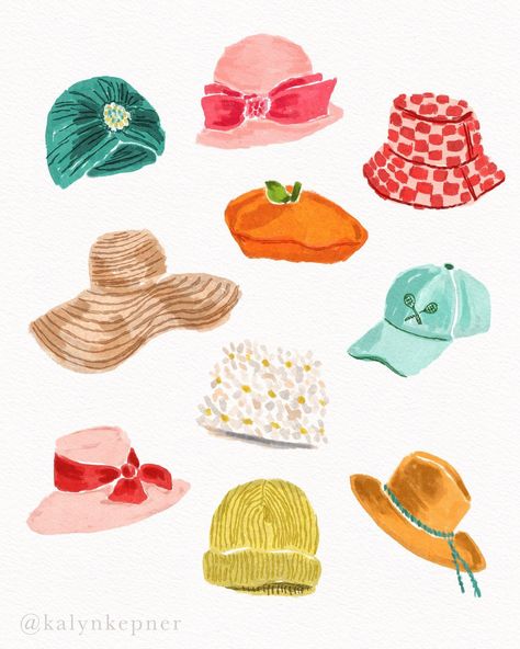 I love drawing collections of things and hats was next on my list! I compiled a collection of vintage and modern hats to draw - probably my… | Instagram Hats To Draw, Orange Beret, Modern Hat, I Love Drawing, Girl Fashion Style, Watercolor Fashion, Love Drawing, Fancy Hats, Cloche Hat