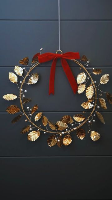 Duygu Turgut Gökpınar on Instagram: "Who remembers this wreath I made with brass sheet? If your Christmas decor aesthetic is gold, this is the perfect DIY for you. It’s timeless and can be used as a centrepiece to decorate your Christmas tables. #diychristmasdecor #diychristmas #diychristmasgifts #golddecor #wreath #brass #handmadecrafts #handmadegifts #holidaydecor" Christmas Decor Aesthetic, Christmas Tables, Gold Diy, Festive Tables, Leaf Wreath, Decor Aesthetic, Wreath Crafts, Gold Decor, Winter Wreath