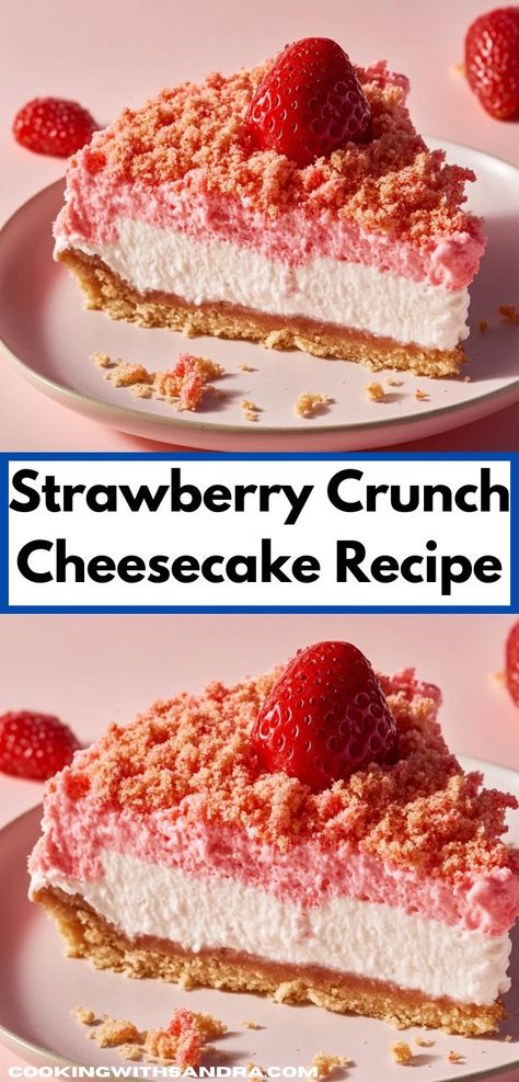 Looking for a delicious dessert idea? This Strawberry Crunch Cheesecake Recipe offers a burst of flavor with every bite. Quick to prepare, it’s an excellent choice for family gatherings or special celebrations. Cookie Recipes Fun, Woolworth Cheesecake Recipe, Creative Dessert Ideas, Unique Recipes Desserts, Strawberry Crunch Cheesecake, Perfect Cheesecake Recipe, Dessert Ideas Easy, Crunch Cheesecake, Perfect Cheesecake