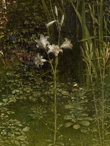 The Ghent Altarpiece: Adoration of the Mystic Lamb, detail of madonna lily - Google Arts & Culture Ghent Altarpiece, Madonna Lily, Van Eyck, Jan Van Eyck, The Mystic, Gothic Art, Art Google, Green Aesthetic, Pretty Art