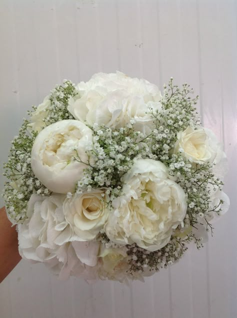 White peonies & Baby breaths White Mums Wedding Bouquet, Peonies Baby Breath Bouquet, Peony And Baby Breath Bouquet, Peonies And Baby Breath Bouquet, White Peonies Wedding Bouquet, Peonies And Roses Bouquet, Peony And Hydrangea Bouquet, White Peonies Wedding, White Dahlia Bouquet