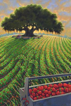 Cajun Paintings, Ponchatoula Louisiana, Louisiana Festivals, Strawberry Field, Strawberry Festival, Southern Art, Strawberry Delight, Louisiana Art, House Redesign