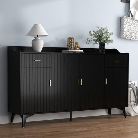 63"W Black Accent Storage Cabinet with Door，drawer and Adjustable Shelf, Buffet Cabinet - Bed Bath & Beyond - 39881335 Cabinet Buffet, Storage Sideboard, Accent Storage Cabinet, Black Cabinet, Accent Storage, Black Sideboard, Cabinet Bed, Modern Sideboard, Buffet Cabinet