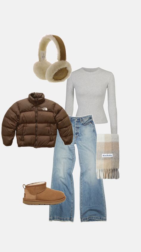 #turtleneck#baggyjeans#uggultramini#northfacepuffer#scarf#earmuffs#skims#uggs#acnestudios#thenorthface#blue#brown#grey#white Earmuff Outfit, Grey Turtleneck Outfit, Turtleneck Outfit, Grey Turtleneck, Earmuffs, Blue Brown, Grey And White, Brown And Grey, Turtle Neck