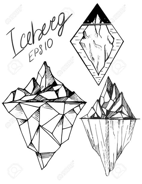 Iceberg Tattoo Minimal, Ice Tattoo Ideas, Iceberg Illustration, Ice Tattoo, Border Drawing, Diamond Tattoos, Bottle Design Packaging, Nature Art Drawings, Wolf Tattoo Design