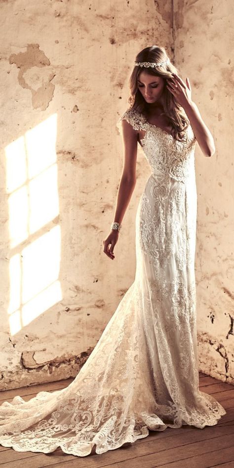 love Boho Wedding Dress Mermaid, Vintage Inspired Wedding Dress, Anna Campbell Wedding Dress, Inspired Wedding Dress, Wedding Dress Romantic, Wedding Dress Mermaid, Bridal Cap, Wedding Dress Flowy, Anna Campbell