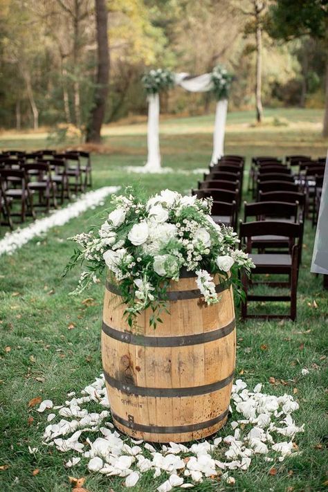 Gallery — Rick's Flowers Farmhouse Wedding Flowers, Wedding Wine Barrel Decor, Whiskey Barrel Flower Arrangements, Barrel Decor Ideas Wedding, Wedding Barrels With Flowers, Barrel Flower Arrangements, Wedding Barrel Decor, Barrel Flowers Wedding, Whiskey Barrel Wedding Decor