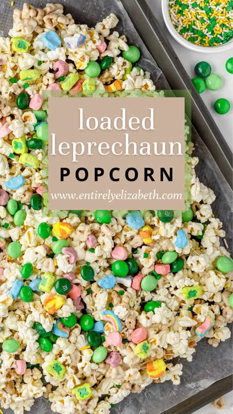 Lucky Charms Popcorn, Lucky Charms Trail Mix St Pattys, St Patties Day Treats, Lucky Charm Marshmallow Recipes, Leprechaun Snack Mix Recipe, St Patty’s Day Treats, St Patrick’s Treats For Kids, St Patrick’s Day Popcorn, At Patrick Day Treats