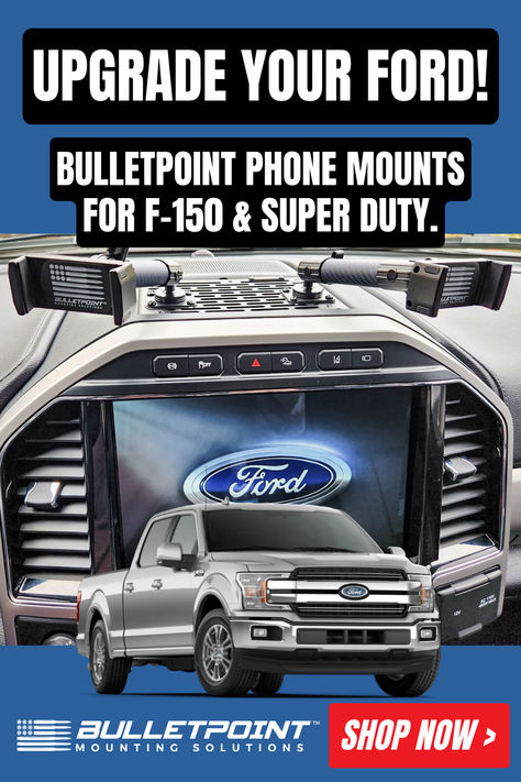 Bulletpoint Mounting Solutions RubiGrid dash mounts and phone holders for Ford F-150 and Ford Super Duty. Tacoma Accessories, Ford Super Duty Trucks, Tv Lift Cabinet, Ford Interior, Ford Trucks F150, 2015 Ford F150, Tv Lift, Super Duty Trucks, Vehicle Accessories