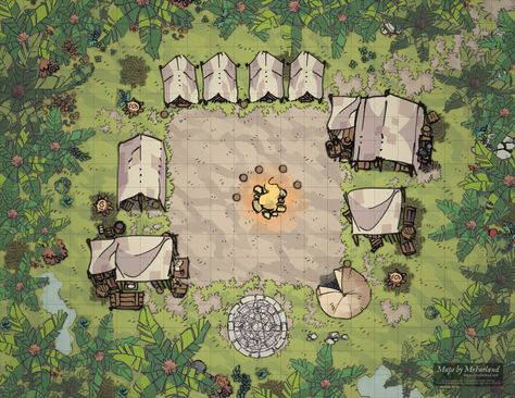 Jungle Camp - donfarland.com Jungle Camp, Lost Civilizations, Map Layout, Dnd World Map, Battle Map, Tabletop Rpg Maps, Dnd Dragons, Rpg Map, Fantasy Battle