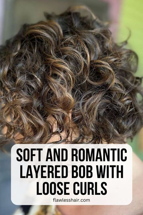 Layered Bob With Loose Curls Curly Tapered Bob, Loose Curl Perm Medium Length, Curly Layered Bob With Bangs, Shoulder Length Curly Hair With Layers, Layered Curly Bob, Curly Layered Bob, Curly Bobs For Older Women, Soft Romantic Style, Medium Curly Bob