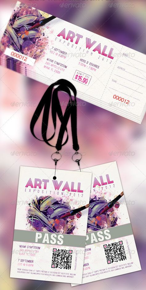 Art Expo Ticket and Event Pass Photoshop Template - $6.00 Digital Ticket Design, Event Pass Design, Vip Ticket Design, Ticket Poster Design, Event Ticket Design, Ticket Template Free, Event Ticket Template, Event Badges, Event Id