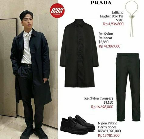 Prada Bolo Tie Outfit, Prada Bolo Tie, Bolo Tie Outfit, Prada Tie, Kpop Idol Fashion, Tie Outfit, Idol Fashion, Battle Royale Game, Prada Saffiano