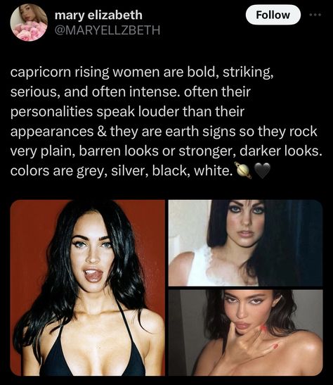 Rising In Capricorn, Capricorn Rising Appearance, Capricorn Rising Aesthetic Outfits, Capricorn Rising Makeup, Capricorn Rising Outfits, Capricorn Lilith, Capricorn Rising Style, Capricorn Rising Aesthetic, Capricorn Core Aesthetic