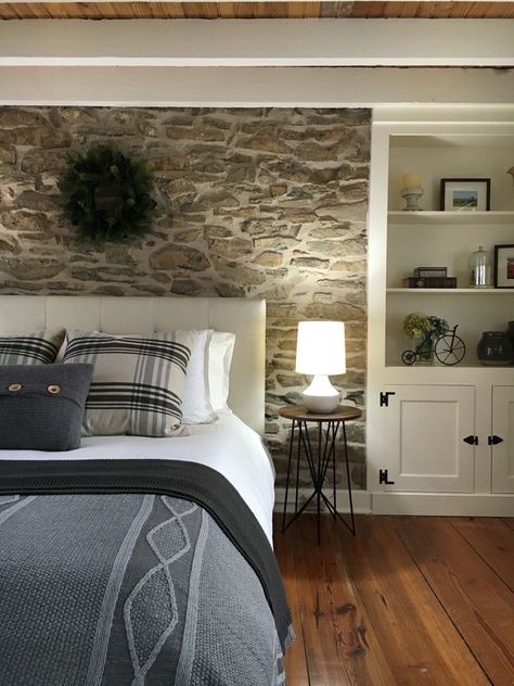 Stone Headboard, Stone House Revival, Stone Wall Interior Design, Stone Walls Interior, Stone Accent Walls, Stone Wall Design, Stone Interior, Wall Interior, Gorgeous Houses