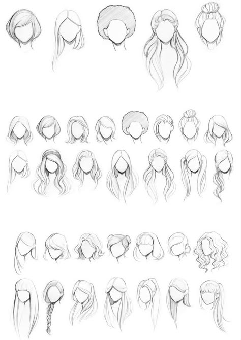 Front Hair Sketch, Hair Design Sketches, Hairstyles With Bangs Drawing, Hair Styles Drawings, Hair Sketch Reference, Hair Sketches Girl, Hair Styles Sketch, How To Sketch Hair, Hair Sketching