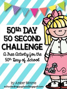 Celebrating the 50th Day of School can be a really fun day of learning. 50th Day 50 Second Challenge {A Free Activity for the 50th Day of School} is a station based set of activities. Students will try to complete various 50's themed challenges in 50 seconds. 50 Days Of School Costume, 50s Day At School, 50th Day Of School, Planning School, Fall Kindergarten, Classroom Transformation, School Celebration, First Grade Teachers, Teacher Blogs