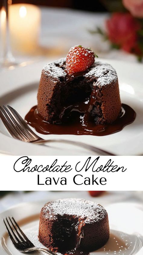 Treat yourself to this chocolate lover’s dream with a warm, gooey center that flows with each bite. Perfectly baked on the outside, this molten lava cake is a decadent dessert for any occasion. Healthy Molten Lava Cake, Chocolate Lava Mini Bundt Cakes, Dairy Free Chocolate Lava Cake, Individual Molten Lava Cake, Molten Lava Cupcakes, Lava Cake Recipe For One, Lava Cakes For 2, Lava Cakes In Muffin Tins, Lava Cake Cupcakes