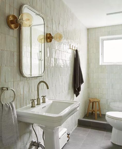 10 Zellige Tile Bathroom Ideas That Make an Unforgettable Statement | Hunker Zellige Tile Bathroom, Tile Bathroom Ideas, Artisan Tiles, Cle Tile, Contemporary Shower, Herringbone Tile, Zellige Tile, Weathered White, Grout Color