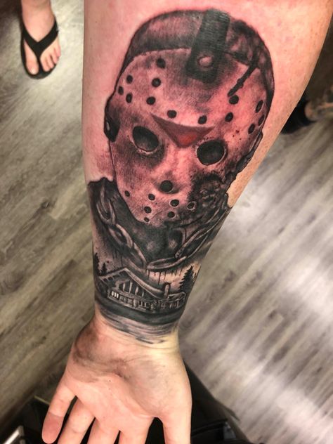 Jason Tattoo Friday The 13th, Jason Voorhees Tattoo, Jason Tattoo, Jason Friday The 13th, Friday The 13th Tattoo, Horror Movie Tattoos, Jason Friday, 13 Tattoos, Movie Tattoos