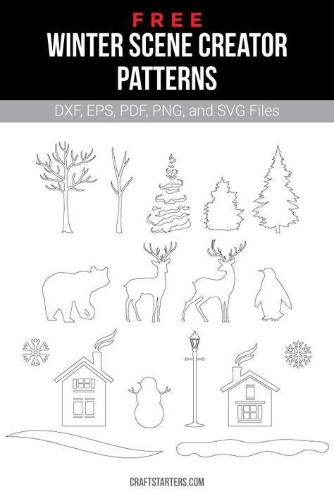 Stunning printable 3D SVG Files 2023 - Graphic type that can be scaled to use with the Silhouette Cameo or Cricut. #3dsvg #diy #papercut #lasercut #crafts #papercraft #cricut #christmasdecorations #holiday #winter Winter Silhouette Scene, Svg Free Files For Cricut Templates, Christmas Tree Patterns Free Printable, Laser Engraving Ideas, Božićne Dekoracije, 3d Svg Files, Winter Silhouette, Easy Christmas Drawings, Nativity Silhouette