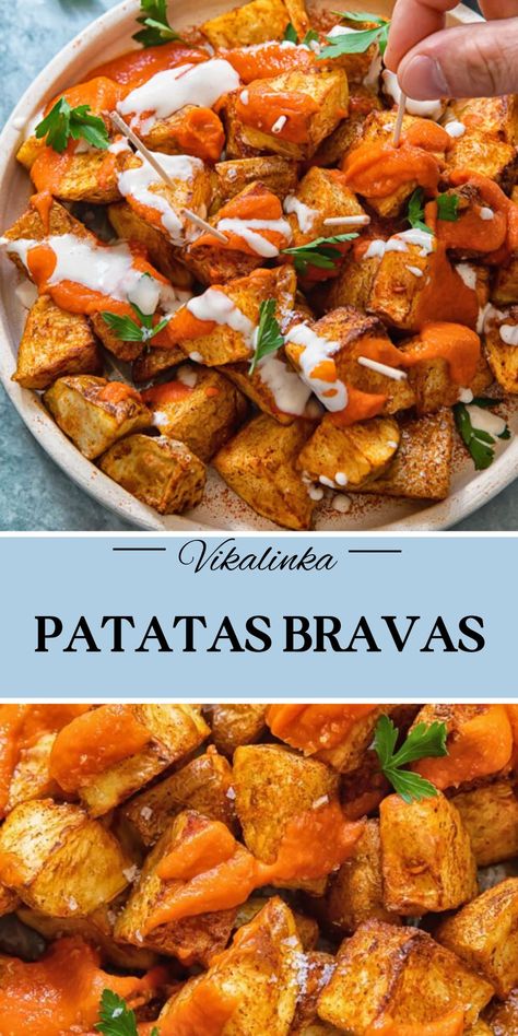 Papas Bravas Recipe, Easy Patatas Bravas Recipe, Easy Spanish Recipes, Spanish Potatoes, Tapas Menu, Fried Potato, Spain Food, Tapas Recipes, Spanish Dishes