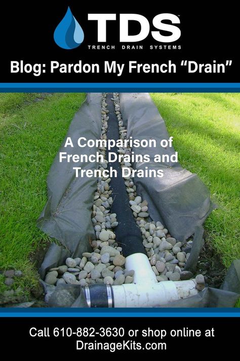 Learn about the evolution from French drains to trench drains and which one is best for your application. For your trench drain needs, shop our online store DrainageKits.com, or call 610-882-3630 Lake House Dock, French Drain System, French Drains, Trench Drain Systems, Storm Drain, Yard Drainage, Trench Drain, Pardon My French, French Drain