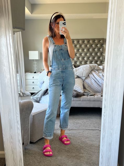 Spring style Denim overalls true to size $10 summer slide sandals come in lots of colors! Follow my shop @awitherington on the @shop.LTK app to shop this post and get my exclusive app-only content! #liketkit #LTKshoecrush #LTKFind #LTKSeasonal @shop.ltk https://liketk.it/46XMU Jumper Outfit Denim, Denim Pants Aesthetic, Denim Overalls Outfit, Pink Slides, Overalls Outfit, Summer Slide, Ankle Length Jeans, Jean Overalls, Easter Outfit