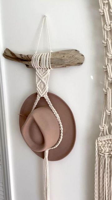 Taron Teague on Instagram: "New macrame hat hangers! Let me know if you want one!⁣ ⁣ ⁣ ⁣ #macramehatholder #macramehathanger #macrame #boho #hatdecor" Macrame Tattoo, Hat Hanger Diy, Macrame Hat Hanger Diy, Diy Hat Organizer, Hats On The Wall, Macrame Hat Hanger, Macrame Hat, Hat Hangers, Hat Organizer