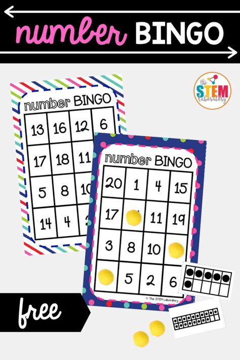 Number Bingo is a fun way to work on number recognition, counting and subitizing. Kids will love playing this game in a math center, small group or homeschool activity! Perfect for kids who has mastered number 1-10 and are ready to take on the tricky teens! #numberbingo #mathgame #mathcenters #numbersense Counting Preschool Activities, Teen Numbers Kindergarten Activities, Numbers Kindergarten Activities, Math Free Printables, Teen Numbers Kindergarten, Number Bingo, Candy Math, Stem Activities Kindergarten, Math Fact Games