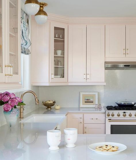 Light Peach Kitchen Cabinets, Pale Pink Cabinets, Blush Pink Cabinets, Pink And White Kitchen Cabinets, Pale Pink Kitchen Cabinets, Light Pink Cabinets Kitchen, Blush Pink Kitchen Cabinets, Light Pink Cabinets, Light Pink Kitchen Cabinets