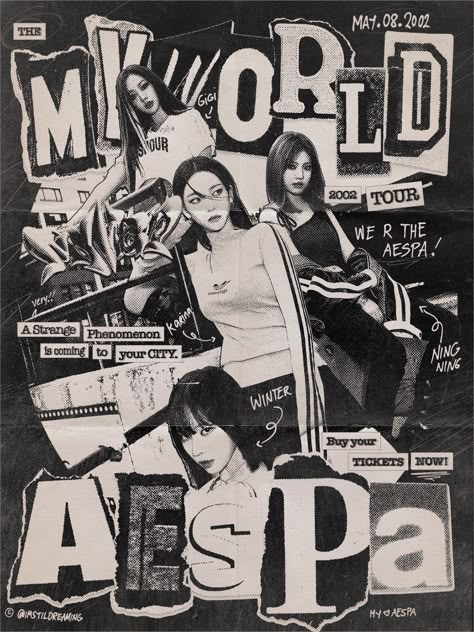 Aespa My World, Y2k Collage, Gfx Design, Yearbook Covers, Y2k Posters, Pop Posters, Graphic Poster Art, Editing Inspiration, Collage Poster