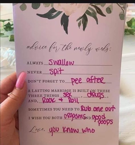 Advice For The Newlyweds, Tacky Wedding, Newlywed Card, Disney Bachelorette, Advice For Newlyweds, Advice For Bride, Bachelorette Party Planning, New Couple, Advice Cards