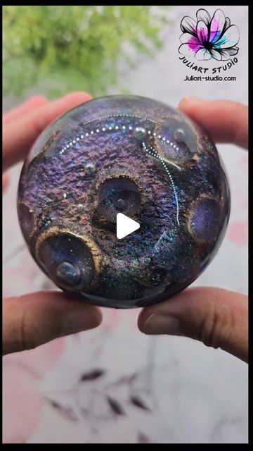 J u l i A r t  S t u d i o on Instagram: "🌟 DEMO NEW DESIGN 🌟 Here is the process video on how I poured this Moon Dome using the new 3 inch Moon Insert that fits perfectly inside the 3 inch Dome Mold. I kinda expected the bubbles to form inside the crater holes so I still love how it turned out ! This Moon will be a good decoration piece or can be incorporated into space art - however your creativity mind desires 🥰
.
I will list this 3 inch Moon Insert on my website tomorrow Saturday 8/17 . Stay tuned !
.
.
#moon #resinmold #siliconemold #homedecor #smallbusiness #siliconemolds #resin #resina #resinartist #epoxyresin #satisfying #demoldingvideo #demolding #colorshift  #resinart_daily #processvideo #tutorialvideo" Diy Resin Sphere, Decoration Piece, Resin Molds, Resin Diy, 3 Things, Daily Art, Space Art, Resin Crafts, News Design