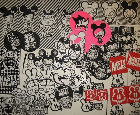 Promotional Stickers, Sticker Street Art, Skate Art, Sticker Bomb, Outdoor Stickers, Graffiti Wall Art, Graffiti Wall, Street Art Graffiti, Comic Illustration