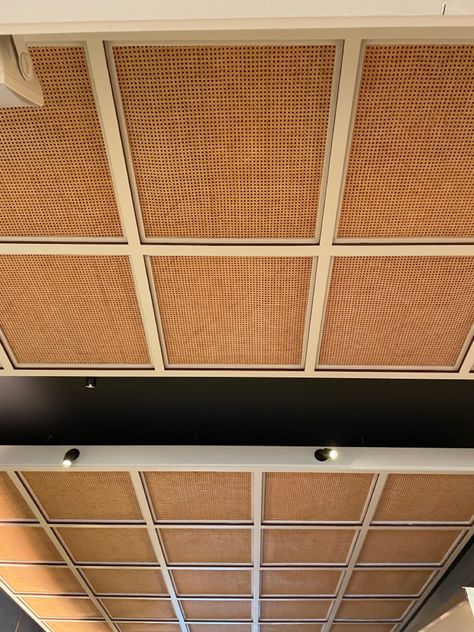 Cane Webbing Ceiling, Bali Ceiling Design, Shanti Niketan, Draped Ceiling, Wicker Ceiling, Bali Interior, Rattan Ceiling, Design Ceiling, Ceiling Panel