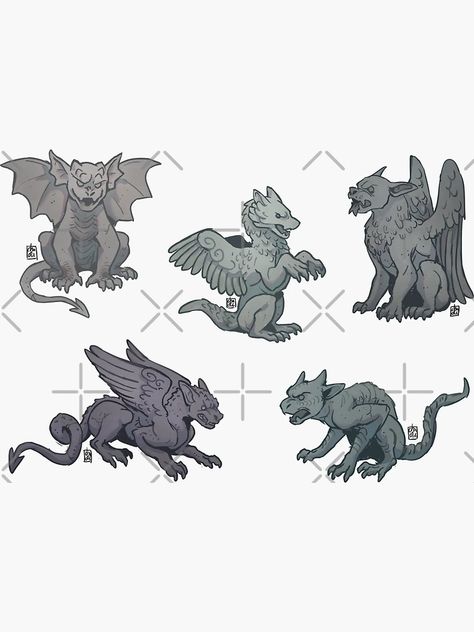 "Gargoyles!" Sticker for Sale by chaoticcaprisun | Redbubble Gargoyles Cartoon Art, Cute Gargoyle Tattoo, Gargoyle Artwork, Gargoyles Drawing, Gargoyle Character Design, Gargoyle Oc, Gargoyle Aesthetic, Gargoyle Wings, Gargoyle Character