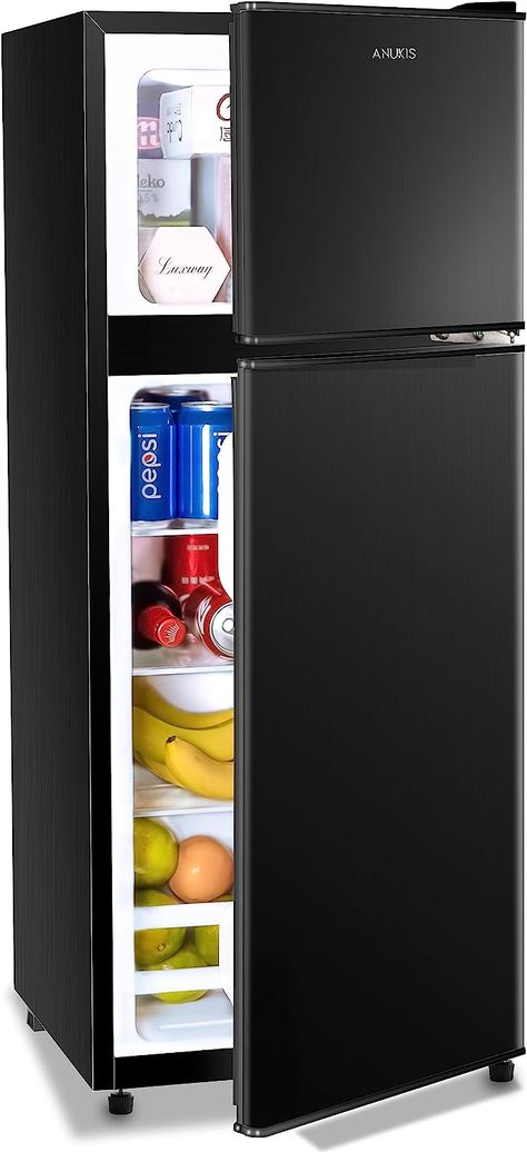 4.0 Cu Ft 2 Door Mini Fridge with Freezer For Apartment, Dorm, Office, Family, Basement, Garage, Black Family Basement, Basement Garage, Mini Fridge With Freezer, Compact Fridge, Apartment Dorm, Appliances Design, Double Door Design, Small Fridges, Juice Boxes