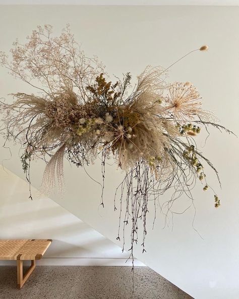 Dried Floral Wall Installation, Boho Hanging Floral Installation, Dried Flower Wedding Arrangements, Dried Flower Cloud, Dried Flower Wall Installation, Branch Installation, Dried Flower Installation, Hanging Flower Arrangements, Flower Ceiling