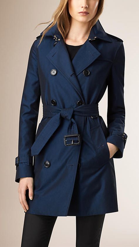 Gabardine Trench Coat with Warmer - Burberry Office Attire Women, Woman Coat, Trench Coat Outfit, Blue Trench Coat, Burberry Trench Coat, Tailored Coat, Blue Coat, British Outfits, Boots Women Fashion