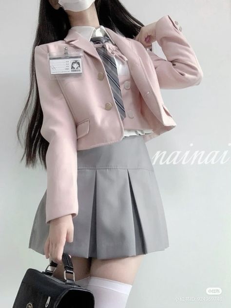 Cute Pink Uniform, Pink School Uniform, Pink Uniform, School Uniform Fashion, School Uniform Outfits, Uniform Accessories, Korean Casual Outfits, Looks Party, Kawaii Fashion Outfits