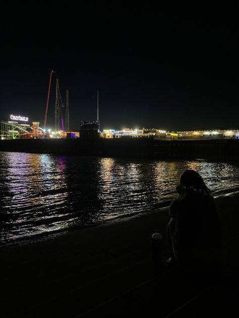 South pier at night, Blackpool 🫶🏻 Blackpool Aesthetic, Liz Core, Blackpool Beach, Beach Picture, Beach Night, Summer 22, Night Photos, Blackpool, Daytona Beach