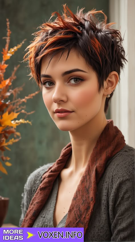 23 Messy Pixie Haircuts to Inspire Your Next Look Short And Sassy Haircut, Brunette Pixie With Highlights, Sassy Pixie Haircut, Bangs Hairstyles Short, Messy Pixie Haircuts, Short Hair With Highlights, Short Pixie Hair, Pixie Hair Color, Pixie Cut With Highlights