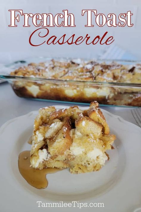 Easy Overnight French Toast Casserole Recipe that tastes amazing! The perfect combination of cream cheese, cinnamon, syrup, and bread. This is the perfect Christmas Morning breakfast! Prep it the day before and all you need to do is bake it. Best Overnight French Toast Casserole, Easy Overnight French Toast, Breakfast Casserole French Toast, Overnight French Toast Casserole, Cinnamon French Toast Bake, French Toast Casserole Recipe, French Toast Casserole Easy, Stuffed French Toast Cream Cheese, Baked French Toast Casserole