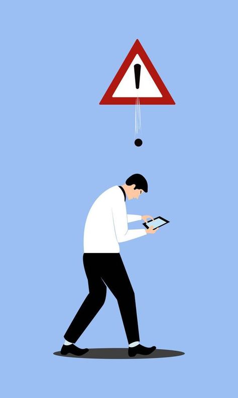 vectors pay attention. illustration of a man too focused on a mobile phone while walking Attention Illustration, Road Drawing, Bad Posture, Art Theme, Man Standing, Album Art, Walk On, Vector Graphics, Graphic Illustration