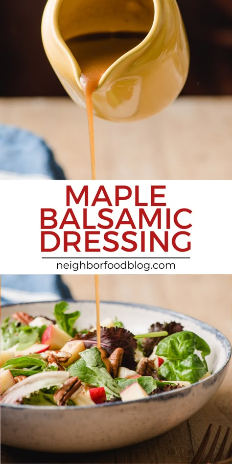 Maple Vinaigrette Salad, Fall Salad Maple Dressing, Harvest Salad Dressing Recipes, Apple Maple Dressing, Bourbon Vinaigrette Recipe, Apple Balsamic Dressing, Homemade Fall Salad Dressing, Fall Salad With Balsamic Dressing, Salad Dressing Maple Syrup